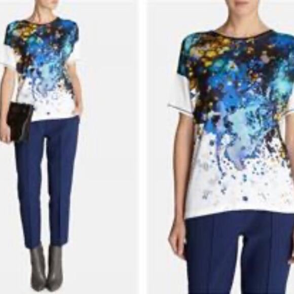 Karen Millen womens 10 short sleeve top abstract art galaxy print lightweight - Picture 1 of 9